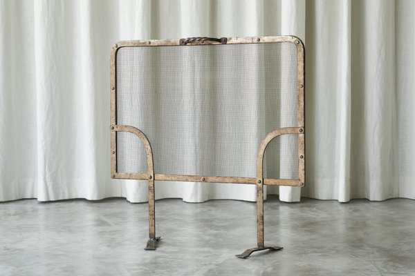 Mid-Century Brutalist Fire Screen in Metal, 1940s-FEW-2024188