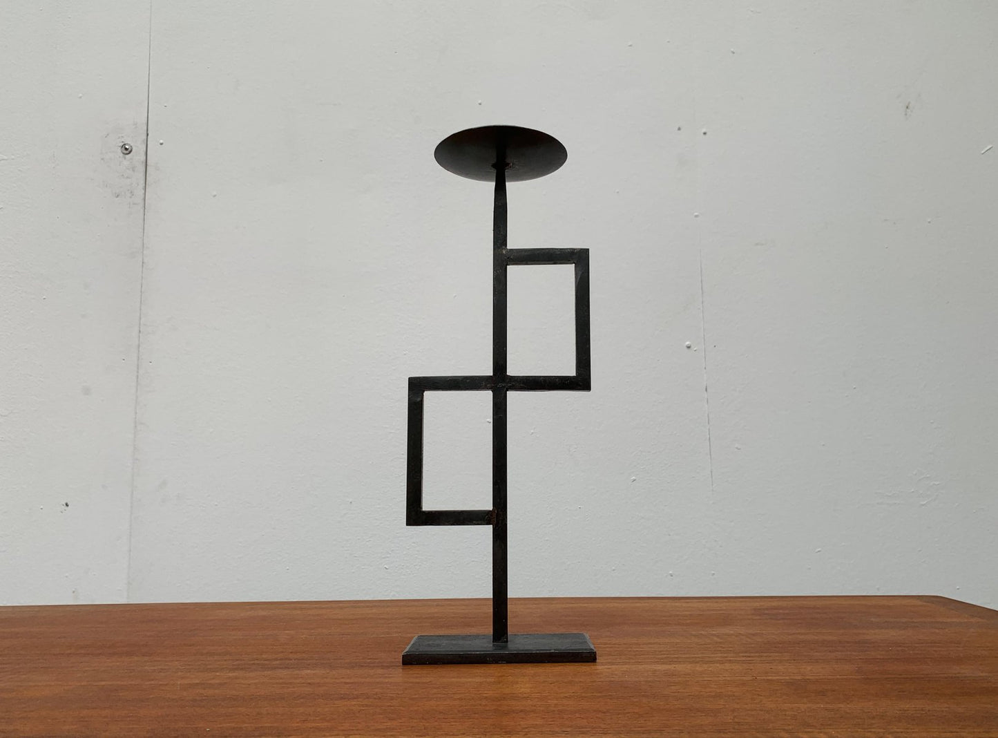 Mid-Century Brutalist Minimalistic Metal Candleholder