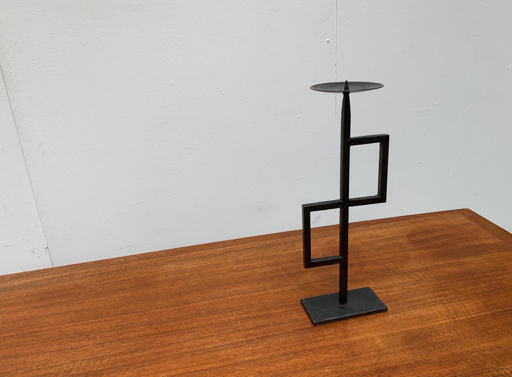 Mid-Century Brutalist Minimalistic Metal Candleholder