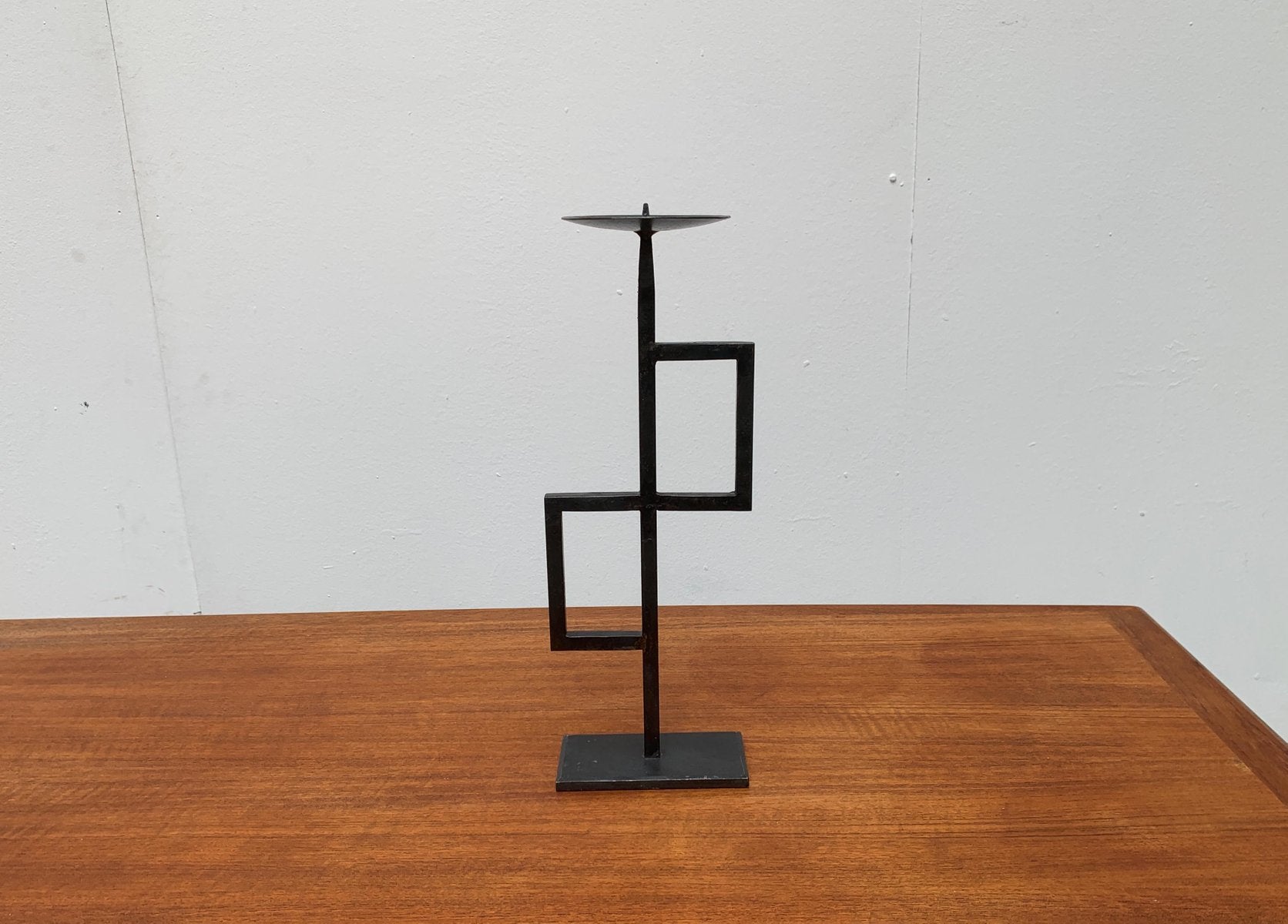 Mid-Century Brutalist Minimalistic Metal Candleholder