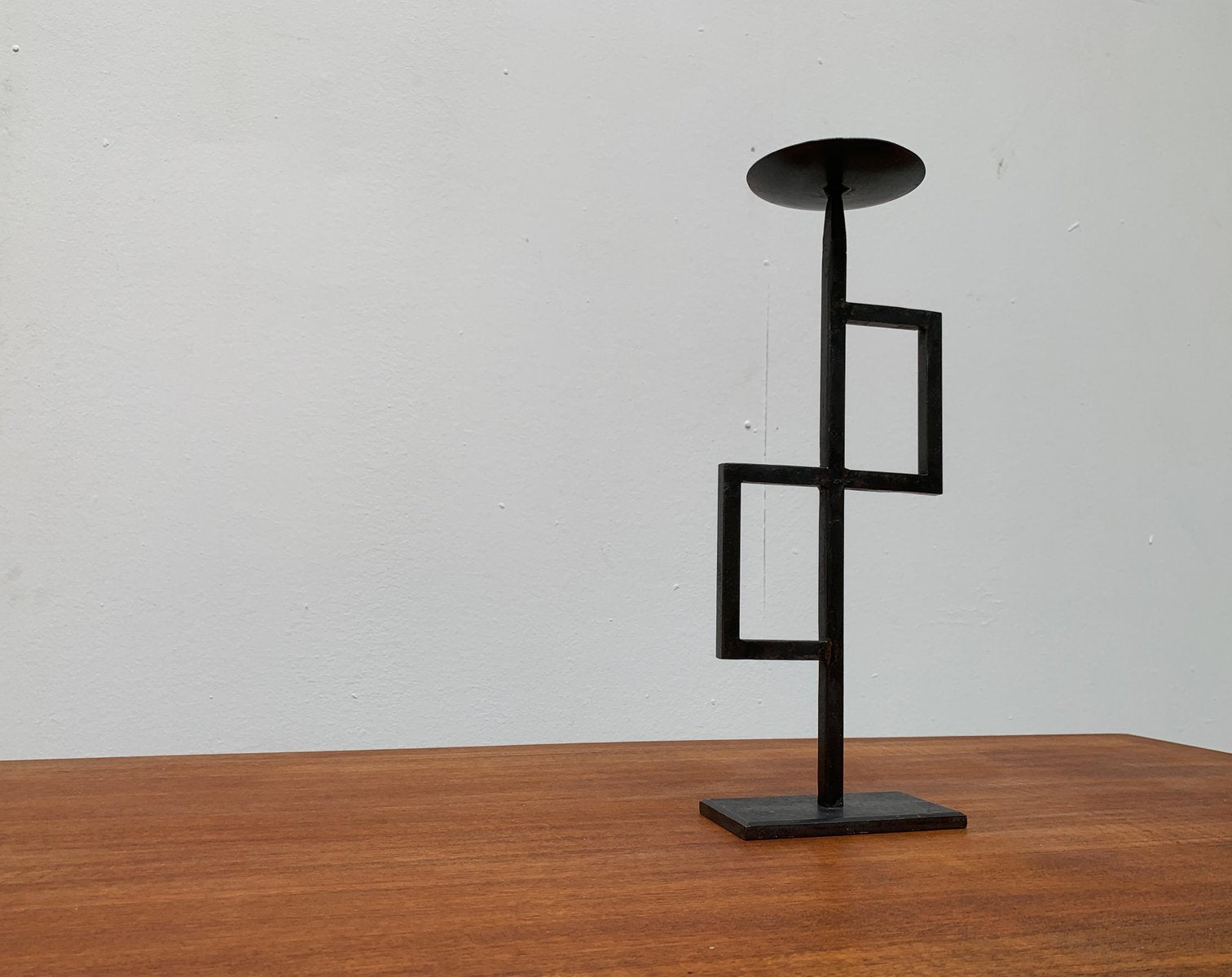 Mid-Century Brutalist Minimalistic Metal Candleholder