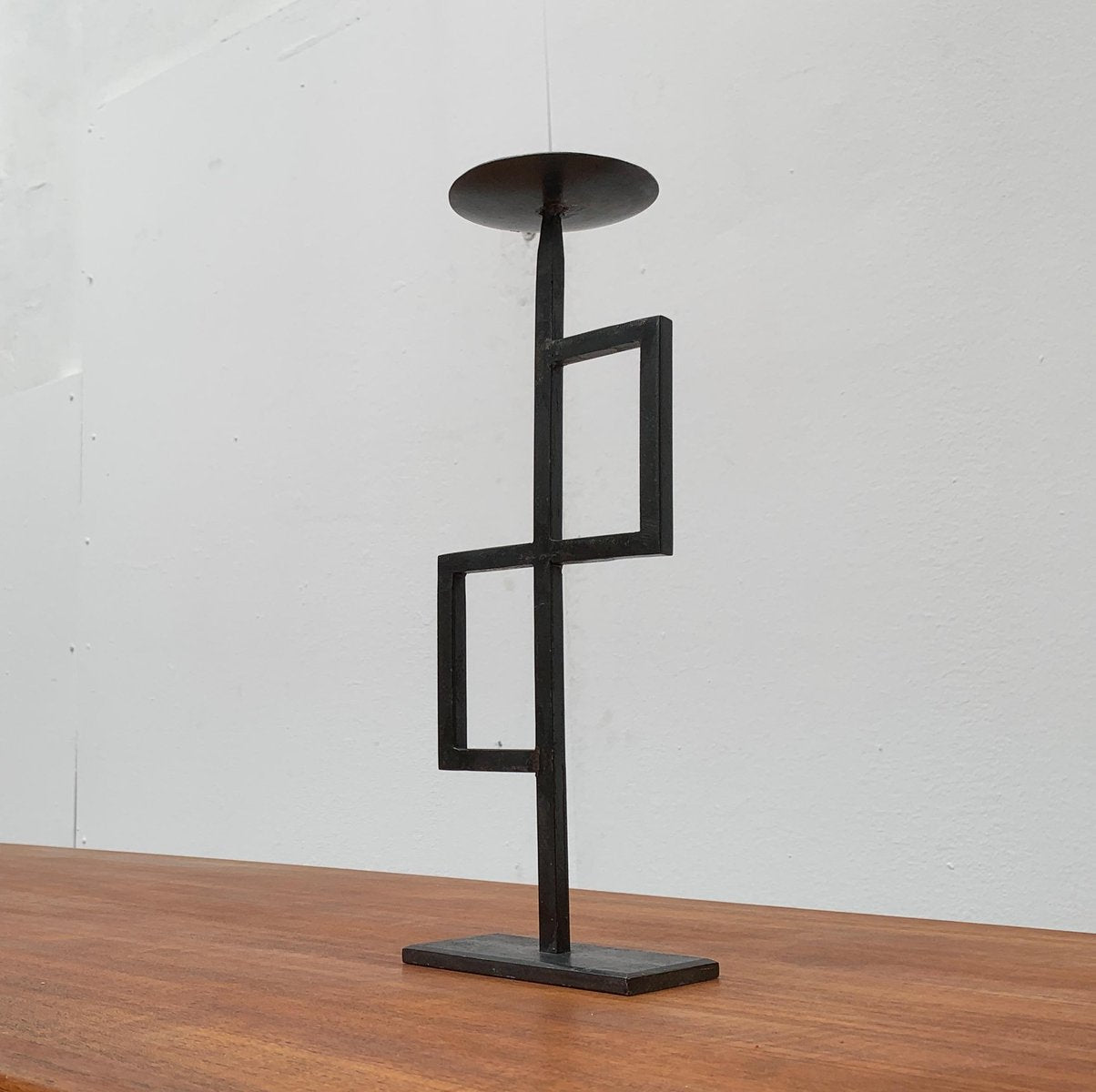 Mid-Century Brutalist Minimalistic Metal Candleholder