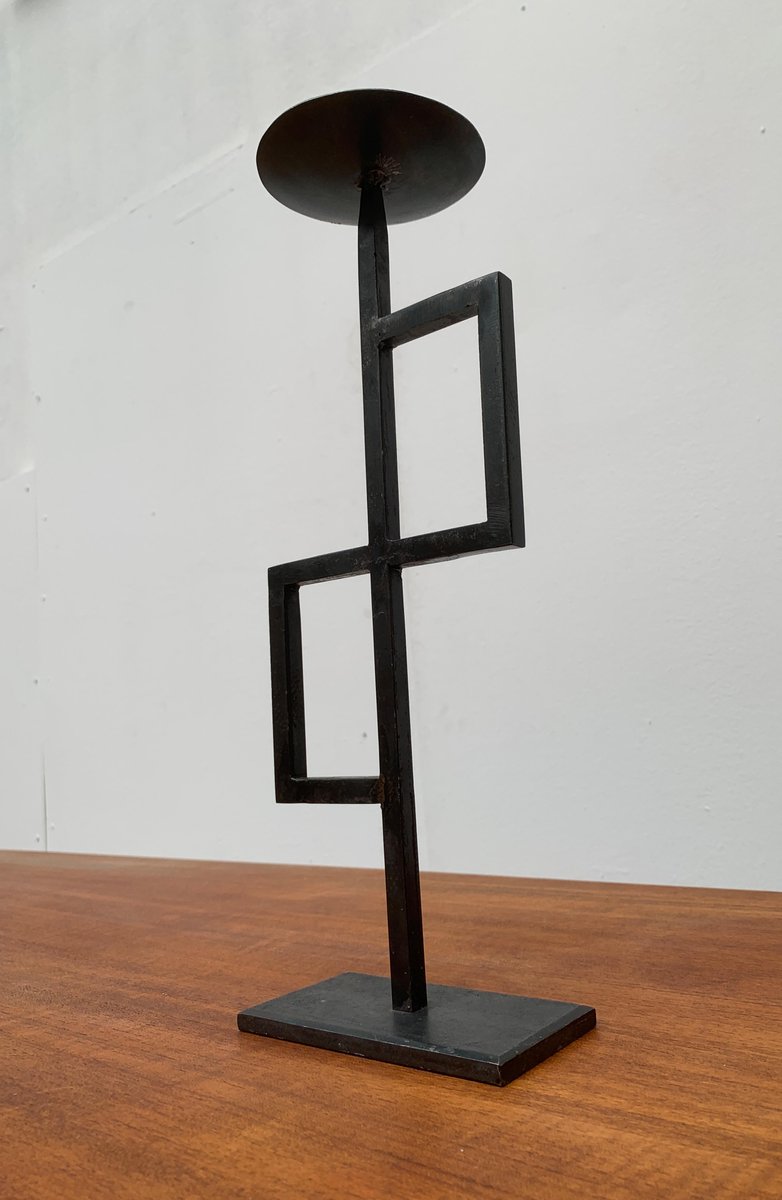 Mid-Century Brutalist Minimalistic Metal Candleholder