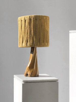 Mid-Century Brutalist Modern Sculptural Rustic Wood Table Lamp, France, 1970s-NLF-2040990