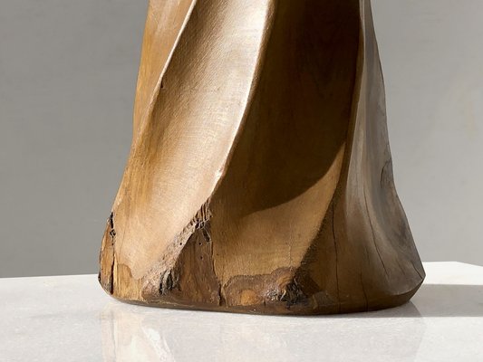 Mid-Century Brutalist Modern Sculptural Rustic Wood Table Lamp, France, 1970s-NLF-2040990