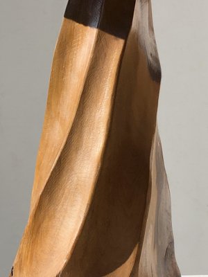 Mid-Century Brutalist Modern Sculptural Rustic Wood Table Lamp, France, 1970s-NLF-2040990