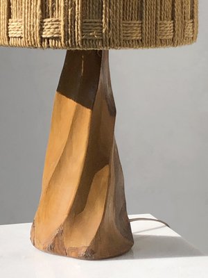 Mid-Century Brutalist Modern Sculptural Rustic Wood Table Lamp, France, 1970s-NLF-2040990