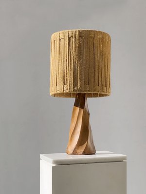 Mid-Century Brutalist Modern Sculptural Rustic Wood Table Lamp, France, 1970s-NLF-2040990