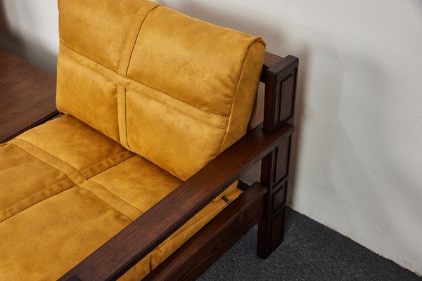 Mid-Century Brutalist Suede Lounge Chairs & Coffee Table by Carl Straub, Germany, 1970s, Set of 3-XCG-1576410