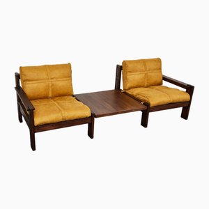 Mid-Century Brutalist Suede Lounge Chairs & Coffee Table by Carl Straub, Germany, 1970s, Set of 3-XCG-1576410