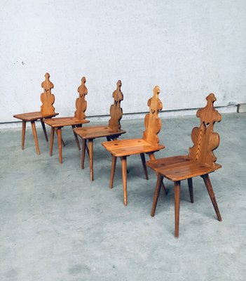 Mid-Century Brutalist Tiroler Chair Set, 1960s, Poland, Set of 5-RQV-1152720