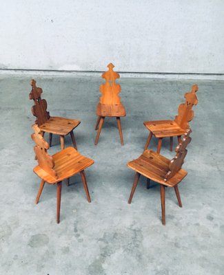 Mid-Century Brutalist Tiroler Chair Set, 1960s, Poland, Set of 5-RQV-1152720