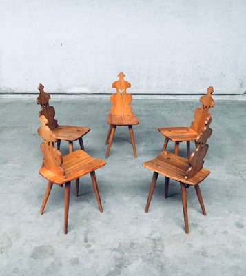 Mid-Century Brutalist Tiroler Chair Set, 1960s, Poland, Set of 5-RQV-1152720