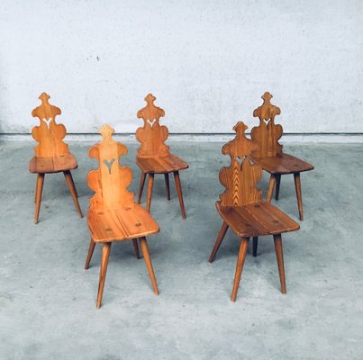 Mid-Century Brutalist Tiroler Chair Set, 1960s, Poland, Set of 5-RQV-1152720