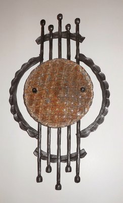 Mid-Century Brutalist Wrought Iron and Murano Glass Sconce, 1950s-ED-1793452