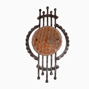 Mid-Century Brutalist Wrought Iron and Murano Glass Sconce, 1950s-ED-1793452