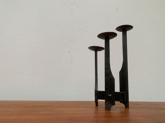 Mid-Century Brutalist Wrought Iron Candle Holder-UAH-1160519