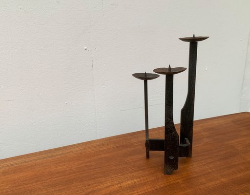 Mid-Century Brutalist Wrought Iron Candle Holder-UAH-1160519