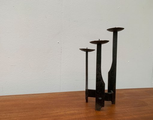 Mid-Century Brutalist Wrought Iron Candle Holder-UAH-1160519