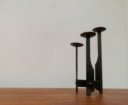 Mid-Century Brutalist Wrought Iron Candle Holder-UAH-1160519