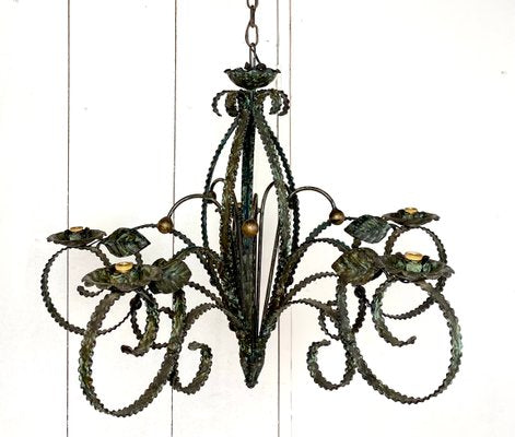 Mid-Century Brutalist Wrought Iron Chandelier-WZZ-992877