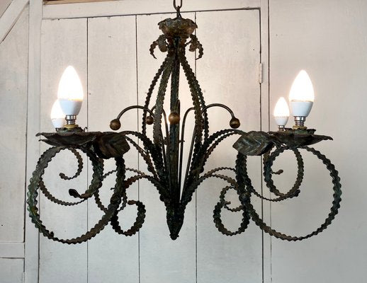 Mid-Century Brutalist Wrought Iron Chandelier-WZZ-992877