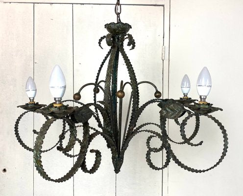 Mid-Century Brutalist Wrought Iron Chandelier-WZZ-992877