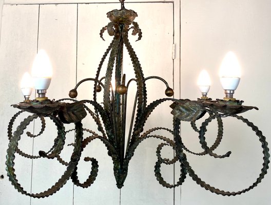 Mid-Century Brutalist Wrought Iron Chandelier-WZZ-992877