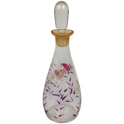 Mid-Century Cabana Style Glass Carafe with Hand-Painted Thistle Pattern, 1950s-BAF-763432