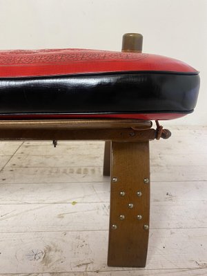 Mid-Century Camel Saddle or Footstool with Printed Red Leather-WZZ-1152666