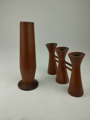 Mid-Century Candle Glow and Vases in Teak, Denmark, Set of 2-SFQ-1762453