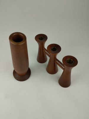 Mid-Century Candle Glow and Vases in Teak, Denmark, Set of 2-SFQ-1762453