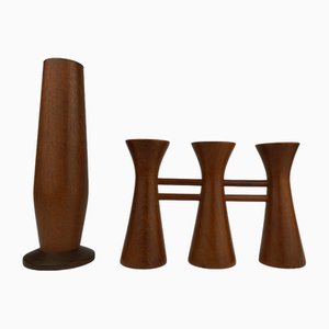 Mid-Century Candle Glow and Vases in Teak, Denmark, Set of 2-SFQ-1762453