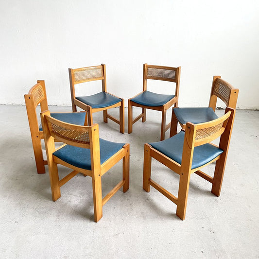 Mid-Century Cane, Rattan and Vinyl Dining Chairs, 1960s, Set of 6