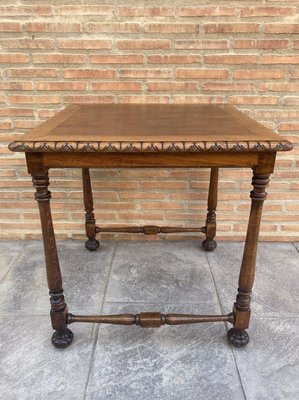 Mid-Century Carved Square Walnut Side Table in the Louis Philippe Style-NOU-774040