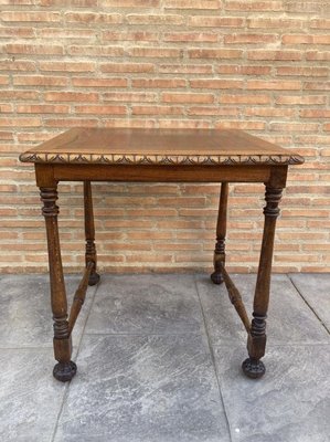 Mid-Century Carved Square Walnut Side Table in the Louis Philippe Style-NOU-774040