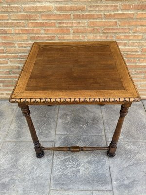 Mid-Century Carved Square Walnut Side Table in the Louis Philippe Style-NOU-774040