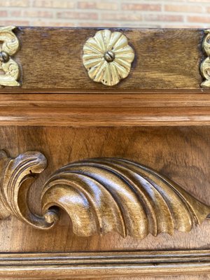 Mid-Century Carved Wooden Sideboard with 2 Drawers in Waist and Lower Door with Gilt Bronze Details-NOU-988003