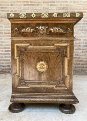 Mid-Century Carved Wooden Sideboard with 2 Drawers in Waist and Lower Door with Gilt Bronze Details-NOU-988003