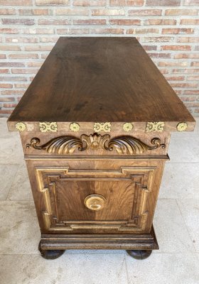 Mid-Century Carved Wooden Sideboard with 2 Drawers in Waist and Lower Door with Gilt Bronze Details-NOU-988003