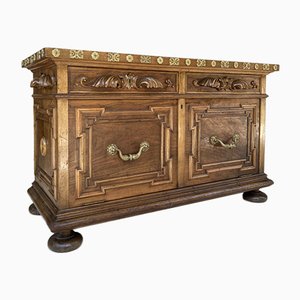 Mid-Century Carved Wooden Sideboard with 2 Drawers in Waist and Lower Door with Gilt Bronze Details-NOU-988003