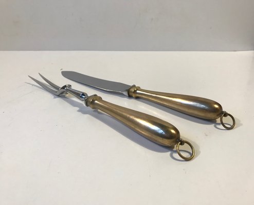 Mid-Century Carving Set with Brass Handles by G. Jensen for Georg Jensen, Set of 2-LCR-574987