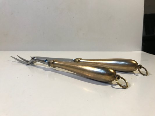 Mid-Century Carving Set with Brass Handles by G. Jensen for Georg Jensen, Set of 2-LCR-574987