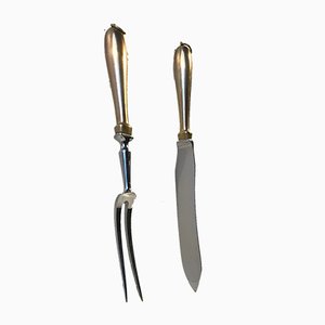 Mid-Century Carving Set with Brass Handles by G. Jensen for Georg Jensen, Set of 2-LCR-574987