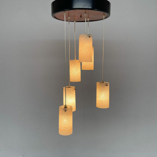 Mid-Century Cascade Wood & Crushed Plastic Pendant Light, 1970s