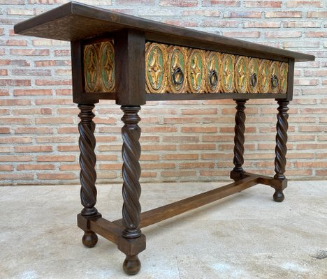 Mid-Century Castilian Console in Walnut With Two Front Drawers in Gold Leaf-NOU-1250486