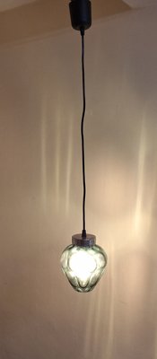 Mid-Century Ceiling Lamp with a Blue Cut Glass Shade on a Chrome-Plated Metal Mount, 1960s-HOI-2018237