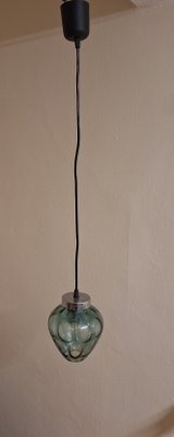 Mid-Century Ceiling Lamp with a Blue Cut Glass Shade on a Chrome-Plated Metal Mount, 1960s-HOI-2018237