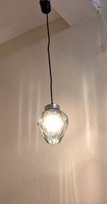 Mid-Century Ceiling Lamp with a Blue Cut Glass Shade on a Chrome-Plated Metal Mount, 1960s-HOI-2018237