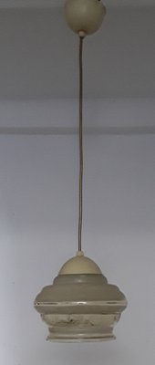 Mid-Century Ceiling Lamp with Cream Bakelite Mount and Gold & Cream Glass Shade, 1950s-HOI-1067581